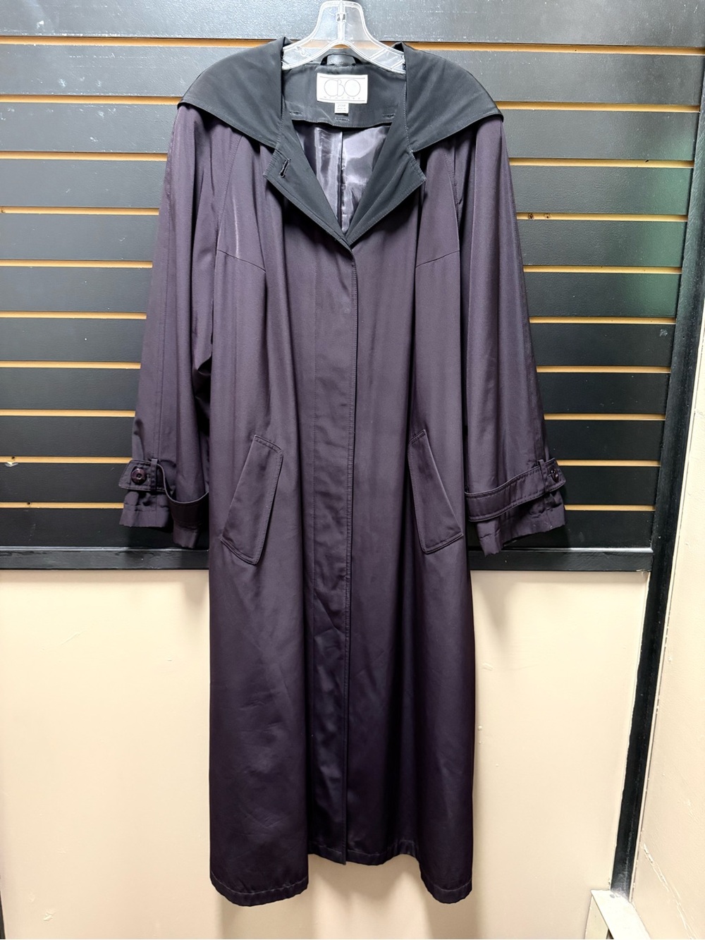 CBO New York Vintage 20W Plum Long Hooded Trench Rain Coat Plus Size